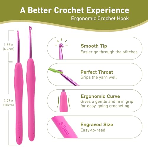 Image of 3.5mm Crochet Hook, Super Smooth 3.5 mm Ergonomic Crochet Hooks for Beginners, Comfort Crochet Needle for Arthritics, 1 Pack