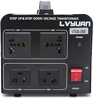 LVYUAN Voltage Transformer Converter 2000 Watt Step Up/Down Convert from 110-120 Volt to 220-240 Volt and from 220-240 Volt to 110-120 Volt with 2 US outlets, 2 Universal outlets