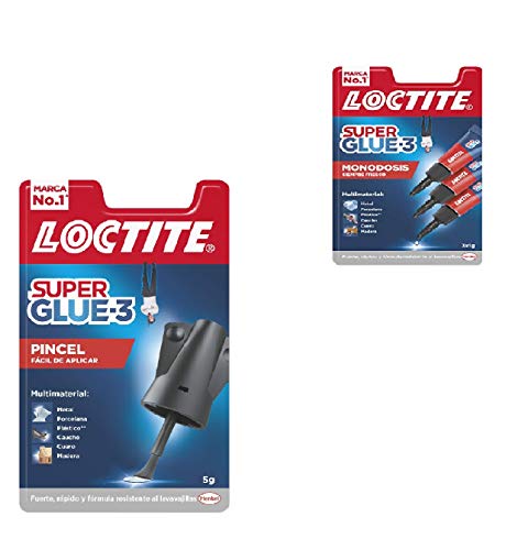 {Loctite Super Glue-3 Original Mini Trio Loctite Super Glue Loctite Super Glue-3 Pincel, pegamento transparente con pincel aplicador, adhesivo universal de triple resistencia + Super...