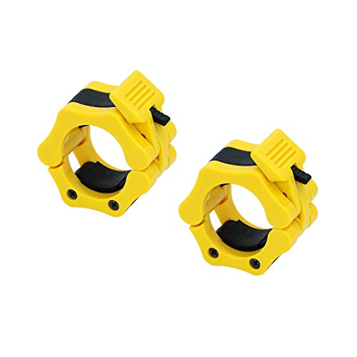 OwnZone Barbell Clamps Collars, Quick Release Pair of Locking 2-inch Olympic Barbell Clamps Weight Barbell Locks Collar Clips Great for Workout, Weightlifting, Fitness & Strength Training(Yellow)