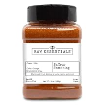 Raw Essentials Saffron Seasoning - Earthy and Sweet - Delicious in Paella, Risotto, and Stews - Luxurious Non GMO, Gluten Free, Paleo and Vegan Blend - 9 Ounce Bottle