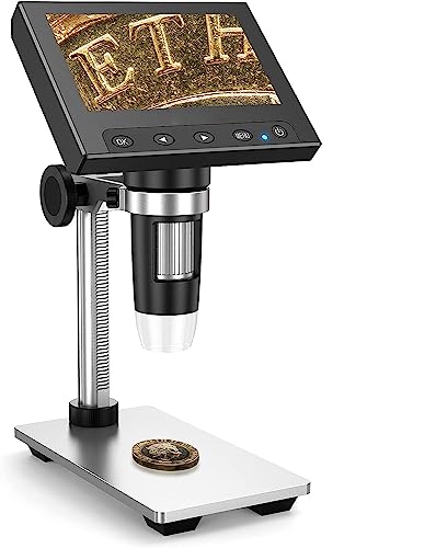 Image of Etzin DM4 Digital Microscope 50-1000X, 4.3'' LCD Microscope with Metal Stand for Kids|Adults|Students Coin /PCB /Plants Observe, Supports Windows-EPL-1015IM.