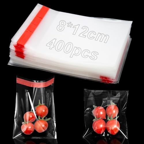 400 piezas Bolsas Celofan Autoadhesivas Bolsas de Celofan Transparente Bolsitas Plastico Pequeñas 8 x 12 cm Bolsas OPP Bolsas Transparentes para Galletas Caramelos Chocolate Joyería Pendientes