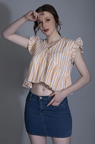 Image of GRECIILOOKS Tops for Women - Cotton Lining Pattern Stitched Regular Fit T-Shirt with Fancy Sleeve for Girls,Suitable for Festival,Office,Travelling,Dating,Regular Fit T-Shirt for Ladies(Pack of 1)