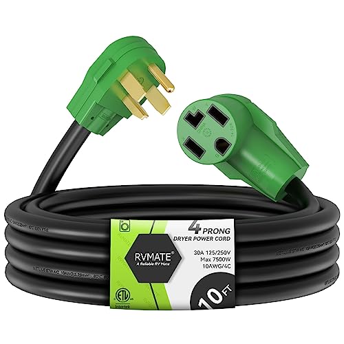 RVMATE 4 Prong Dryer Extension Cord 10 Feet, 30 Amp NEMA 14-30P to 14-30R 125V/250V Waterproof PVC...