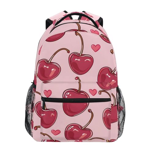 ALAZA Cherries Hearts Pink Backpacks for Girls Boys School Backpack Kids Bookbag 3rd 4th 5th Grade Elementary Students Daypacks Travel Laptop Shoulder Bag