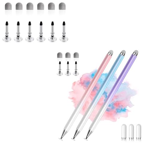 Universal 2-in-1 Stylus Pen with 12 Extra Replacement Tips for Touch Screens -Blue, Pink, Purple Cover