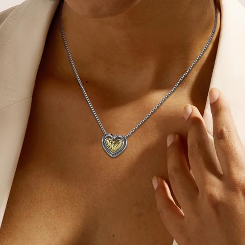 Heart Pendant Necklace Two Tone Gold and Silver Necklaces for Women Cable Wire Desinger Inspired Statement Women Jewelry Gifts3