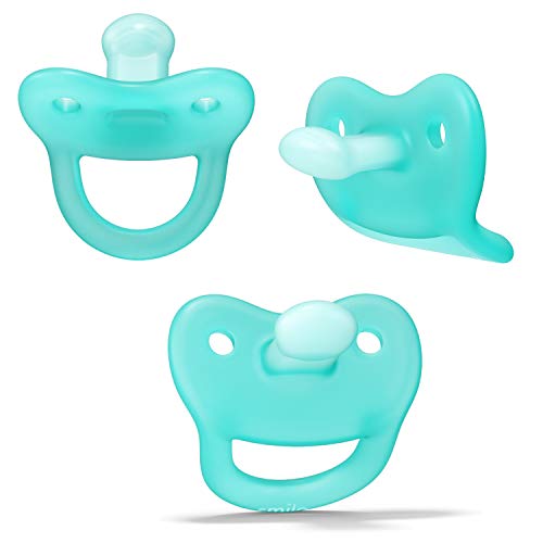 Image of Smilo Newborn Baby Pacifier - 3 Pack of Orthodontic Pacifiers for Babies from 0-2 Months - Expands to Support The Palate During Soothing - BPA-Free - Aqua