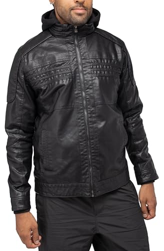 Image of X-Ray Men's Slim Fit Faux-Leather Moto Jacket with Removable Hood