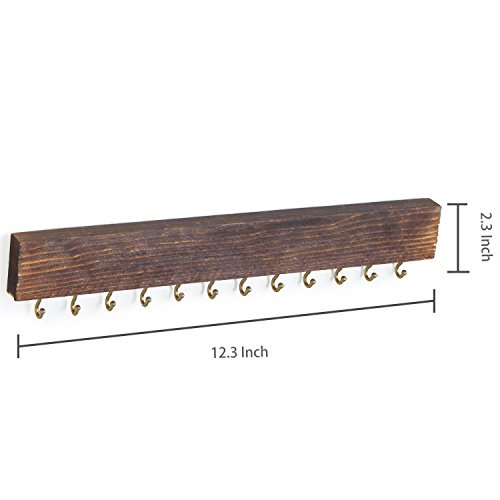 Mygift 3-Piece Wall Jewelry Organizer, Wall-Mounted Rustic Wood And Gold Tone Metal 24 Hook Necklace And Bracelet Storage Rack With Hanging Earring Bar #TOP4