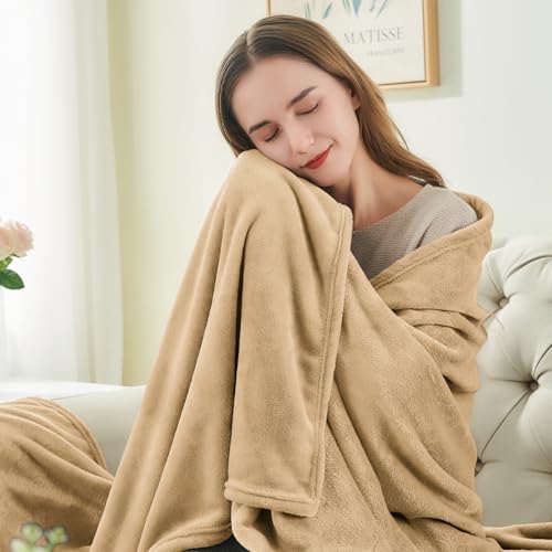 Image of BEDELITE Fleece Blankets Queen Size Light Camel Throw Blankets for Bed, Luxury Plush Cozy Fuzzy Blanket 90x90 inches, Super Soft Warm Lightweight Throw Blanket All Seasons Suitable