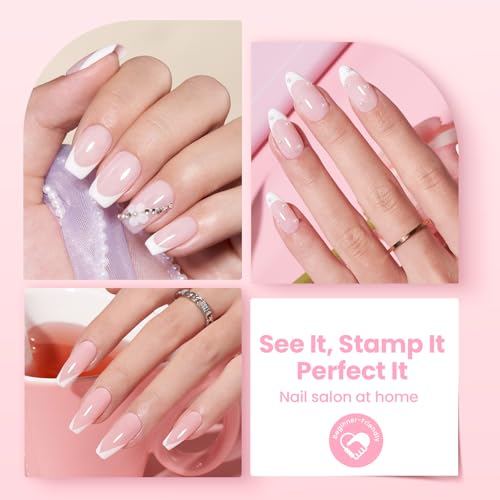 Image of Beetles French Tip Tool Nail Stamp 6Pcs Silicone French Tips Stamp Kit with Replacement Stamper Heads and Scrapers Silicone Nail Art Printing Stuff for Home DIY Salon Manicure Tools Gifts for Girls