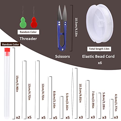 Beading Needles, 12 Pcs Big Eye Beading Needles, 20 Pcs Long Straight Beading Needle, 0.6Mm Elastic String And Needle Threaders For Jewelry, Seed Beads, Pony Beads, Bracelets Making #TOP1