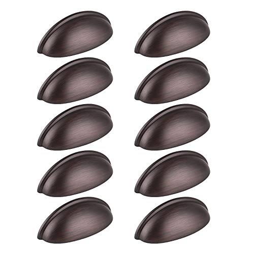 (10 Pack)Probrico Cabinet Pulls Modern Oil Rubbed Bronze Bin Cup Cabinet Handles 3 Inch(76mm) Hole Center Cabinet Cup Pulls Kitchen Cabinet Hardware Shell Style Drawer Handle Knobs
