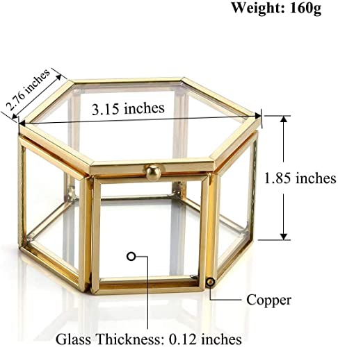 Small Glass Jewelry Box Golden Geometric Decorative Box Ring Earring Display Hexagon Keepsake Box For Wedding Birthday Gift #TOP5