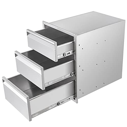 Image of 16 inch W Outdoor Kitchen Drawer Stainless Steel BBQ Triple Drawer Flush Mount for Outdoor Kitchen Island(Overall Size:16 inch W x 21 inch H x 23 inch D inch)