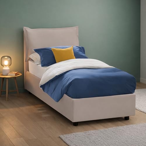 Talamo Italia - Lit simple Erika, Lit coffre avec revêtement en simili cuir, 100% Made in Italy, Ouverture frontale, adapté pour matelas 90x190 cm, Taupe