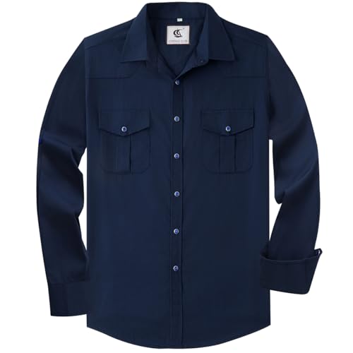 COEVALS CLUB Men's Western Long Sleeve Pearl Snap Cowboy Button Up Classic Country Design Casual Dress Shirt