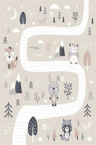 Resim Cotton Şönil Kaymaz Tabanlı Yıkanabilir Antibakteriyel Dijital Baskı Çocuk Halısı, CK-10166A-CTN-80X150 