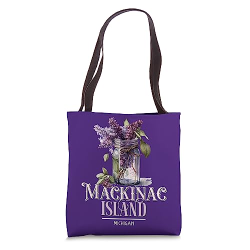 Bolso tote de Mackinac Island, Michigan: Festival de las lilas y Estado de MI miniatura 1