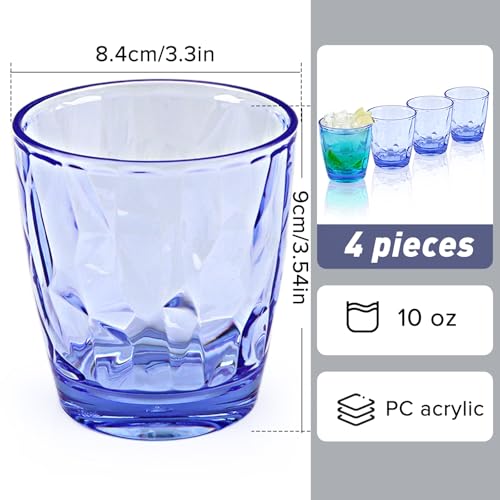 Ulable Plastic Glassware Tumbler Dishwasher Safe, Set of 4 Unbreakable Drinking Glasses, 10.5oz Reusable Acrylic Cups for Everyday Use (Blue)