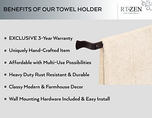 Rtzen Farmhouse Towel Rack For Bathroom - Handcrafted Wrought Iron Kitchen Towel Bar Straight Wall Mount Rod - Large Matte Black Towel Hanger For Home Or Office - 26" Rack Fits 24" Towels (Large) #TOP1