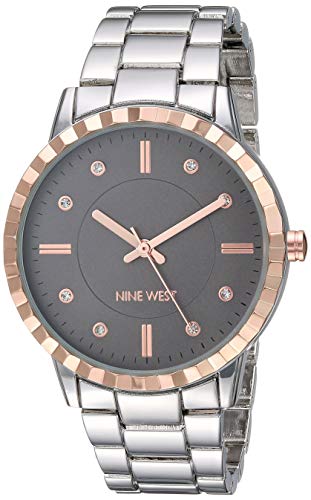Nine West Women's NW/2283TPRT Crystal Accented Rose Gold-Tone and Silver-Tone Bracelet Watch