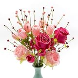 DIYFLORU Valentine Centerpiece Table Decorations 10 PCs Romantic Valentines Day Flowers Artificial Red Pink Valentine Flowers with Faux Tulips Roses for Flower Arrangement Vase Wedding Tablecenter
