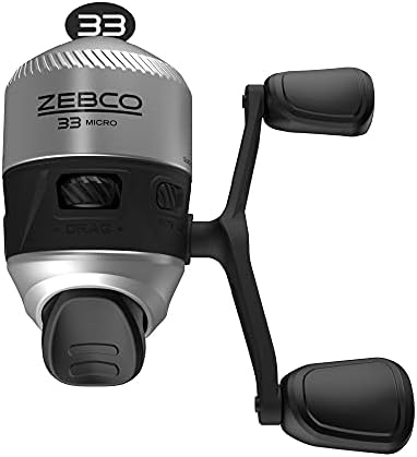 Zebco 33 Micro Spincast Fishing Reel, Size 10 Reel, Changeable Right- or Left-Hand Retrieve, Built-In Bite Alert, Durable All-Metal Gears, Pre-Spooled with 4-Pound Zebco Cajun Line, Silver/Black