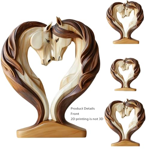 Escultura de madera tallada cabeza de caballo doble corazón miniatura 2