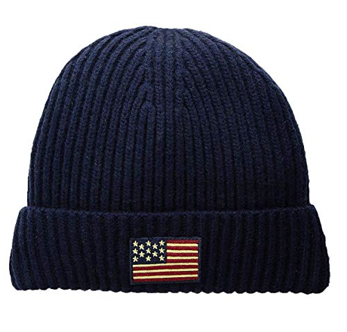 Polo Ralph Lauren Men`s American Flag Wool Blend Cuff Beanie Hat (Hunter Navy, One Size)