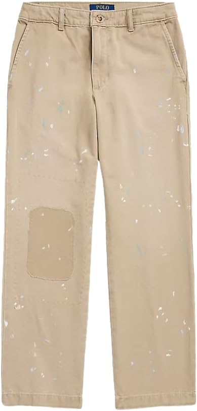 POLO RALPH LAUREN Pantalón chino de algodón reparado con salpicaduras de pintura para niñas 16 Caqui