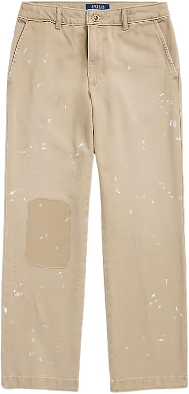 POLO RALPH LAUREN Pantalón chino de algodón reparado con salpicaduras de pintura para niñas 16 Caqui