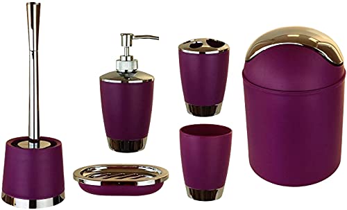 Jeu de 6 accessoires de salle de bain Dont distributeur de savon, brosse de WC et porte-brosse lilas