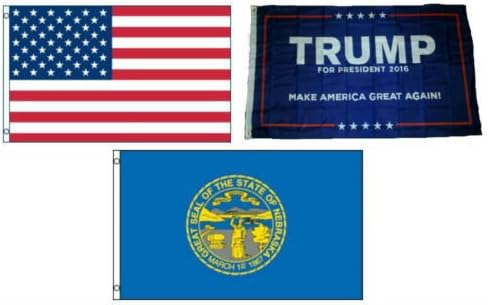 Moon 3x5 Trump #1 & USA American & State of Nebraska Wholesale Set Flag 3x5 - Bright Color UV Resistant - Prime Outside Garden Cave Home Decor