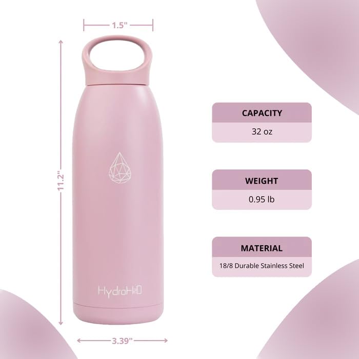 Image of 32oz Insulated Stainless Steel Water Bottle with Handle, Double Wall BPA-Free Metal Water Bottle, Leakproof, Keeps Cold 24H & Hot 12H, Ideal for Gym, Office, Hiking, Purple Pink
