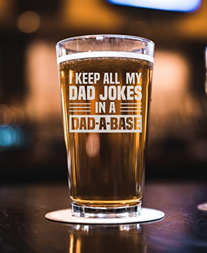 Neenonex I Keep All My Dad Jokes In A Dad-A-Base Funny Dad Joke Design Beer Pint Glass Gift For Dads, Stepdads And Husbands #TOP1