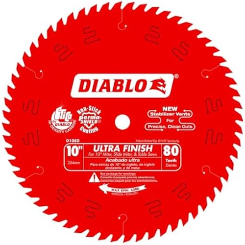Diablo Ultra Finish Saw Blade for Wood - 10" Diameter, 80 Hi-ATB Teeth
