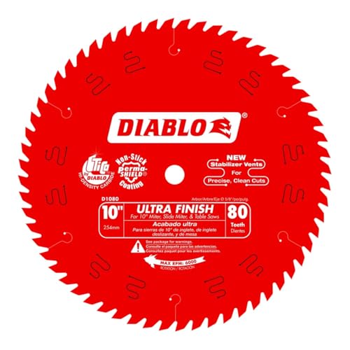 Diablo Ultra Finish Saw Blade for Wood - 10" Diameter, 80 Hi-ATB Teeth, 5/8" Arbor, .098" Kerf, 15°...*