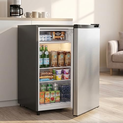 Image of 3.2 Cu.Ft Mini Fridge with Freezer, 1 Door Small Refrigerator with Adjustable Thermostat Energy-efficient Low Noise, Compact Fridge for Bedroom, Office, Dorm, Silver