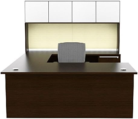 Verde Collection 72â€ U Desk Office Suite with 72" Rectangle Desk, 47.25" Bridge, 72" Credenza, Box/Box/File Pedestal, File/File Pedestal, 72" 4 Glass Door Storage Hutch - VL-676N