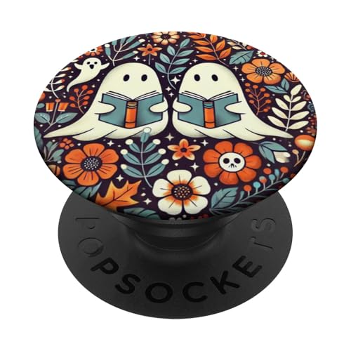 Bookish Halloween fantasma Bookworm regali fiore motivo floreale PopSockets PopGrip Intercambiabile