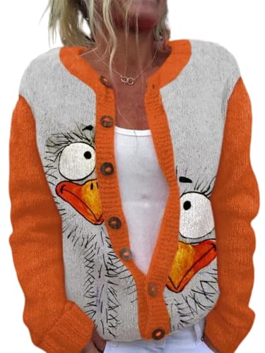 Image of Women's Funny Fall Winter Animal Floral Christmas Tree Long Sleeve Button Knit Cardigan Sweater