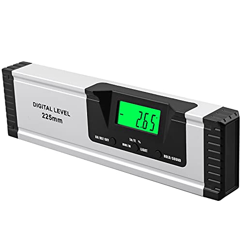 Neoteck Wasserwaage Digitaler LCD Wasserwaage Magnetisch 225mm Aluminium Winkelmesser mit LCD-Display, Audioanzeige, 4 Einstellmodi Neigungsmesser