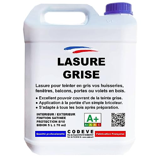 Lasure Grise - Codeve Bois - 5L - Intérieur/extérieur - Pour La Déco En Gris D'un Volet,...
