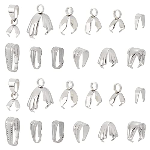 UNICRAFTALE Approximately 120 pcs Stainless Steel Snap On Bails Pendant Bails Connectors Charms Clasps for DIY Dangle Charms Jewellery 6-14 mm