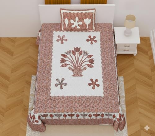 Image of Pure Cotton Single Bedsheet with 1 Pillow Cover, 220 TC Premium Jaipuri Bedsheet for Single Bed | 60x90 Inch - Multicolor Floral Print