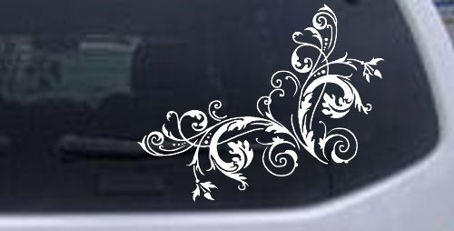 Floral Vine Corner Swirl Car Window Wall Laptop Decal Sticker - White 6in X 7.5in