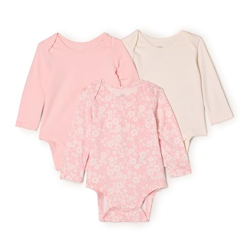 Amazon Essentials x Sofia Grainge Unisex Babies' Long Sleeve Crew Neck Bodysuit, Pack of 3, Delicate Floral/Ivory/Pink, 18 Months